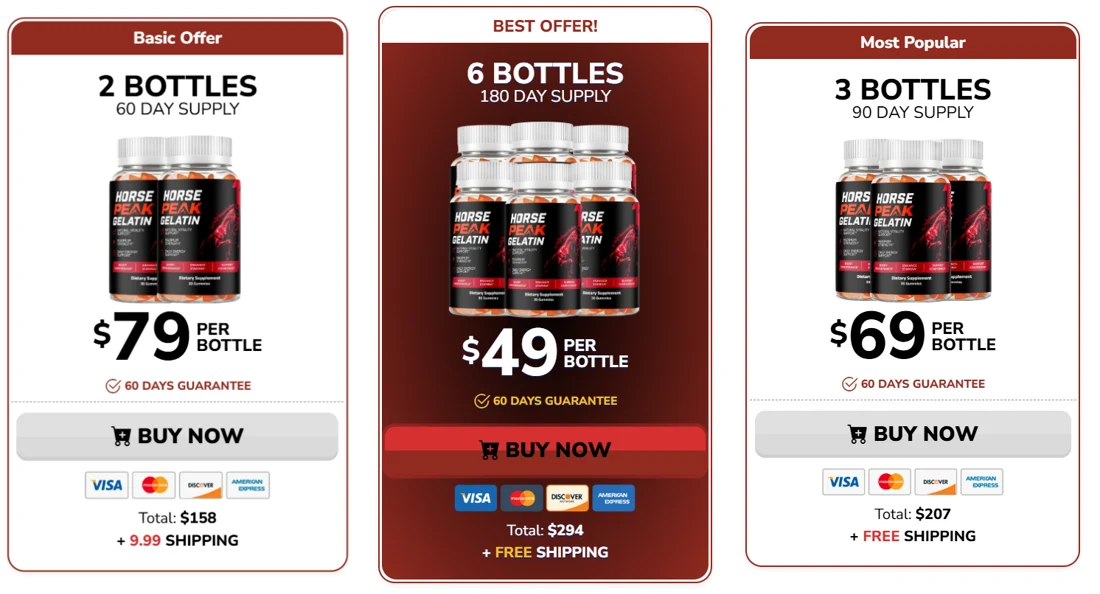 Horse Peak Gelatin two, three and six bottle package options